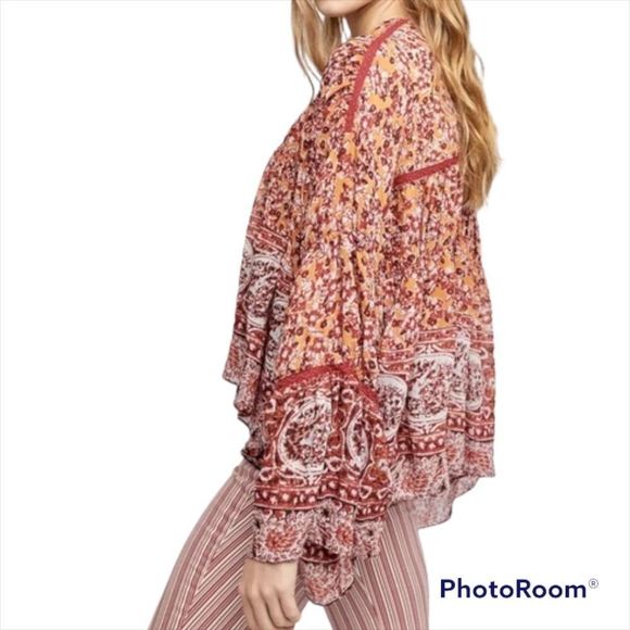 NWT Free People Lorraine Tiered Sheer Tie Front Floral Oversized Kimono - Picture 3 of 8